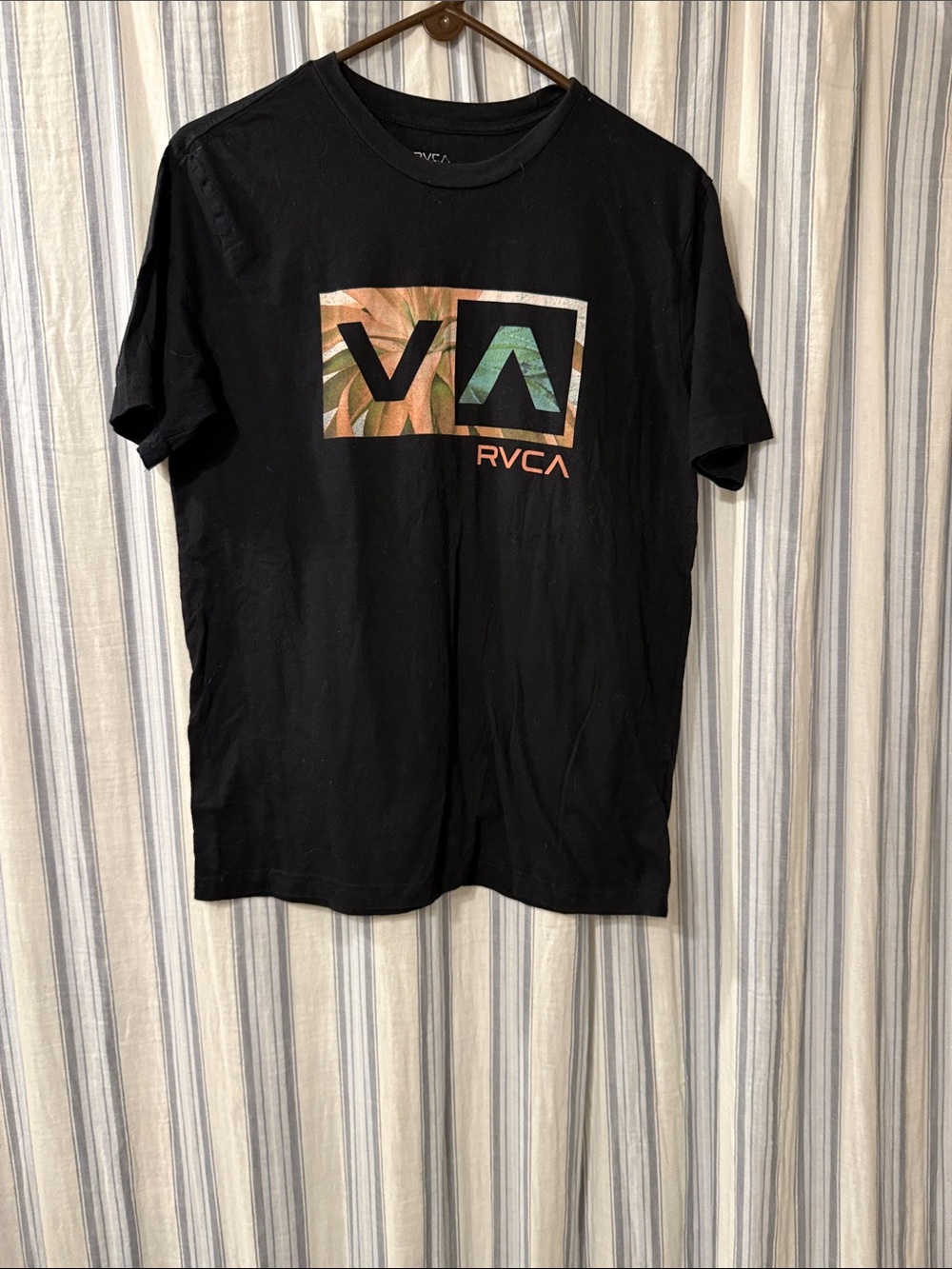 RVCA Black Short-Sleeve Tee with Tropical Logo